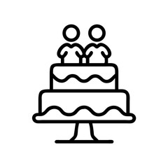 wedding cake with couple topper on transparent background for web and graphic design