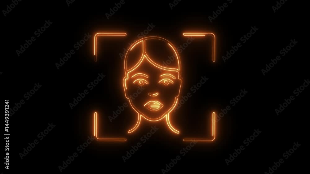 Poster facial recognition scan security system neon style on black background