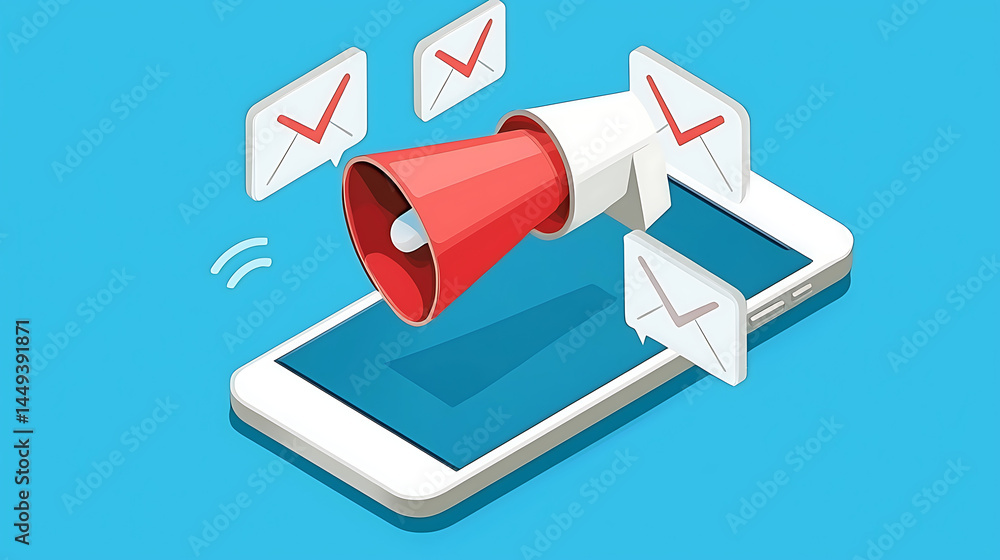 Poster a cell phone with a red microphone and a bunch of emails on the screen