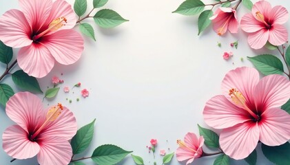 Delicate hibiscus flower motifs, soft pastel palette, whimsical, pattern, artistic