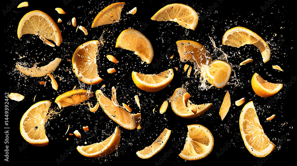 Poster a close up of oranges with the juice splashing out of them