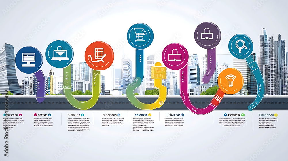 Poster a colorful line of icons representing various aspects of technology