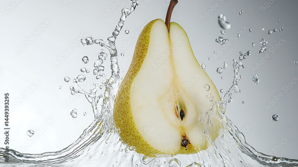 Poster a pear is floating in a splash of water