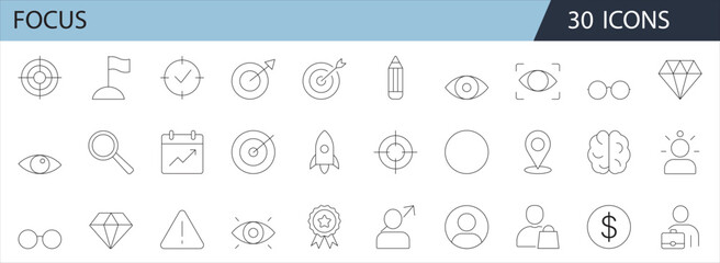Focus Line Icons Set – Minimalist Target, Vision, and Goal-Oriented Symbols