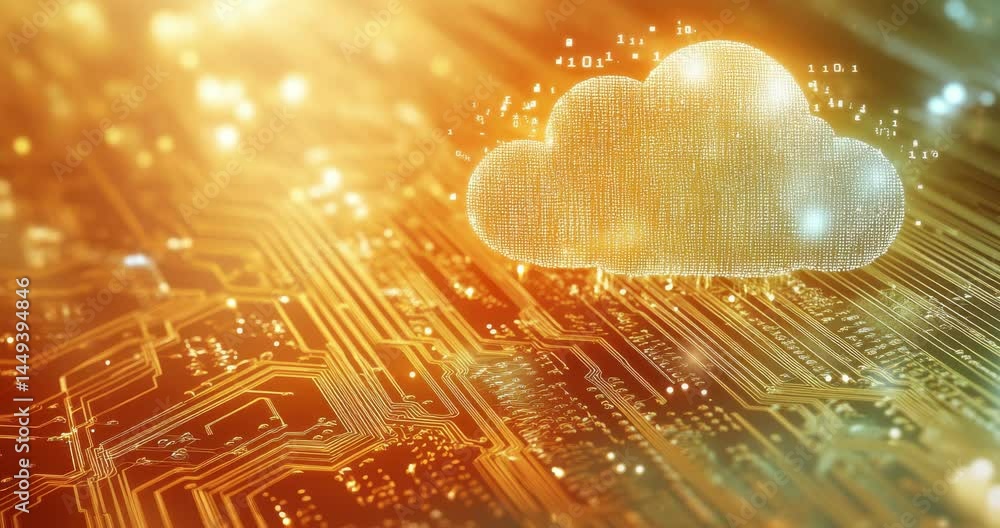 Poster cloud symbol with a circuit board background. digital connectivity and technology. database storage 