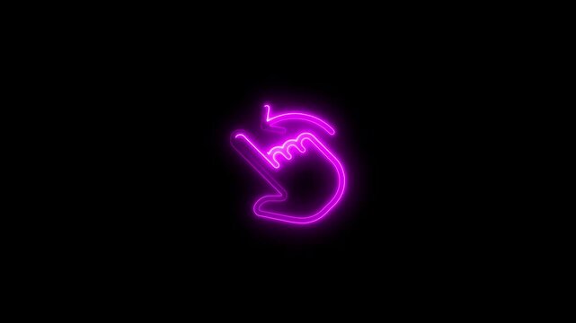 Glowing neon swipe gesture animated symbol on black background