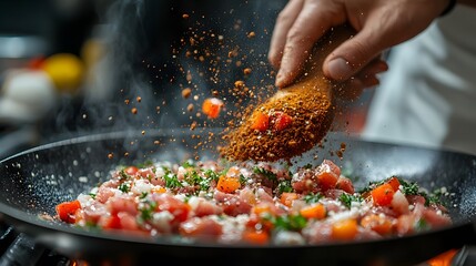 Cooking Food with Spice in Pan