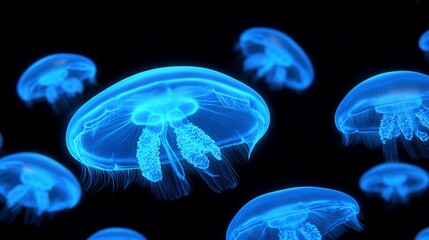 Bioluminescent jellyfish in a dark ocean