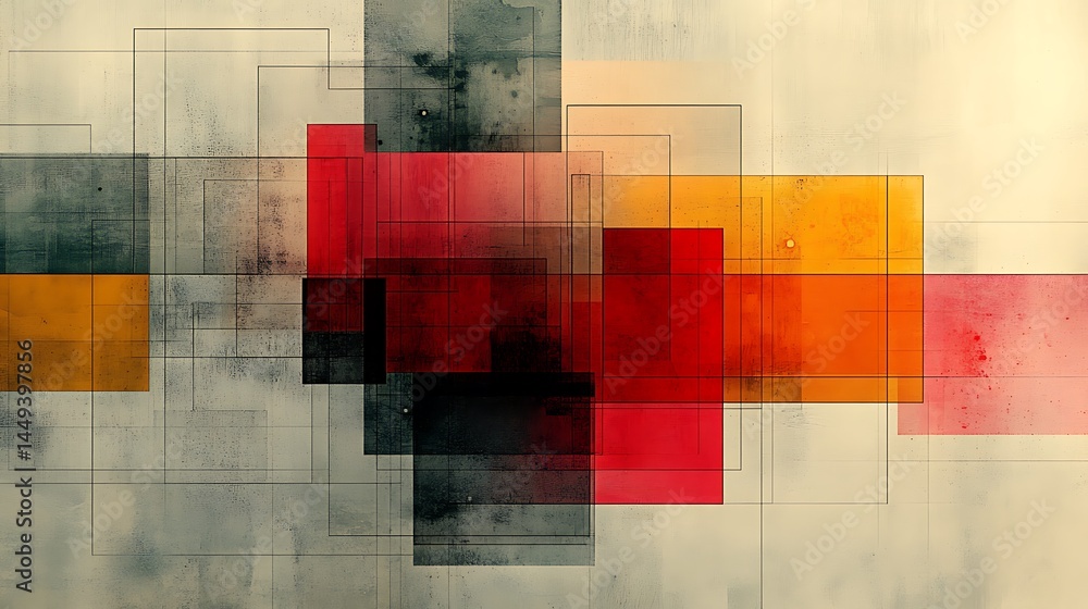 Poster abstract composition of overlapping geometric shapes