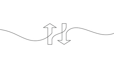 Continuous line drawing of arrow. Arrow pointing up and down. Business growth icon, for banner, template, web, app, poster. Object one line, single line art, vector illustration . EPS 10 .