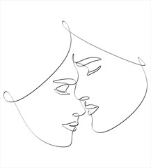 Abstract line drawing of a couple in love can be used for tattoos, logos, avatars