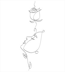 Abstract line drawing of a girl's face with a rose can be used for tattoos, logos, avatars