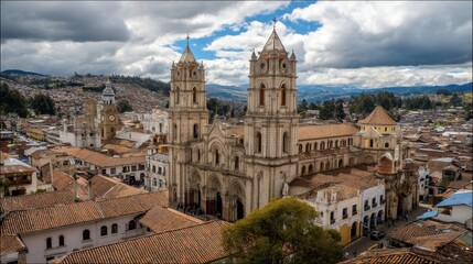 Fototapeta premium Majestic Cathedral in Cuenca, Ecuador: A Stunning Blend of Ancient Architecture and Spiritual Serenity