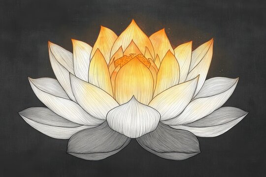 Illuminated lotus flower drawing with shaded petals.