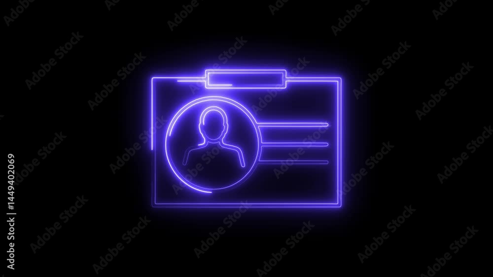 Poster animated identity card with neon effect on black background employee badge and security access desig