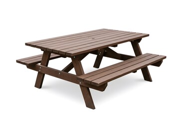 Dark brown wooden picnic table