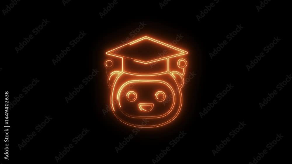 Poster glowing education bot animation on black background artificial intelligence learning concept intelli