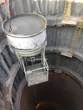 Large Tunnel Shaft with Concrete Bucket Hanging on It