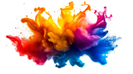 Colorful splash, mixed ink explosion, fluid motion, cut out transparent