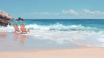 A relaxing beach scene, where the sound of waves soothes the soul