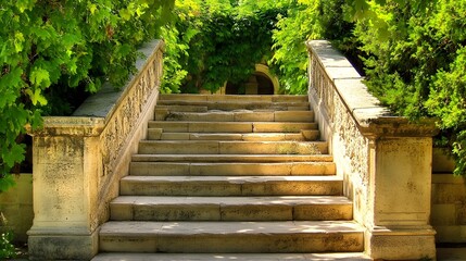 Stone Steps in Lush Garden, Tranquil Pathway to Secluded Area