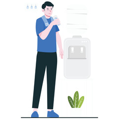 Healthy Habits Illustration. Vector illustration of A man drinks water after exercise, showing the importance of staying hydrated. Isolated on background