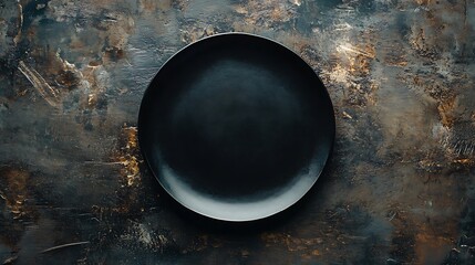 Textured Backdrop with Centered Black Circular Plate and Dark Rustic Surface
