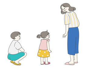 Mother and children talking, simple cute illustration