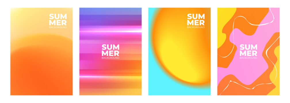 Set of Summer theme abstract backgrounds for Summertime season creative graphic design. Vibrant colors. Vector illustration.