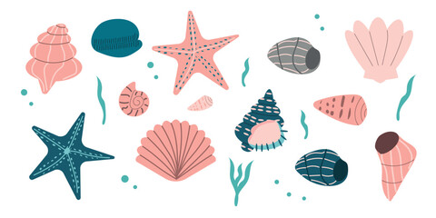 Seashell set. Summer banner for vacation web design. Vector illustration 