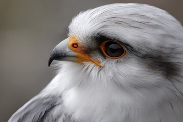 Obraz premium Intimate Portrait of a White-Tailed Kite, Showcasing its Sharp Beak and Feathers as it Perches Gracefully in the Wild