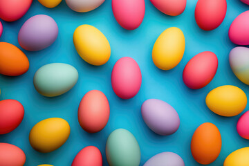 Colorful Easter eggs arranged on a vibrant blue surface