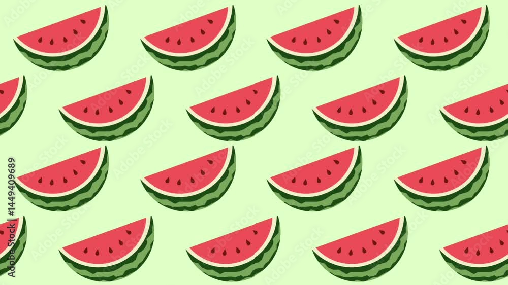 Poster a pattern of repeating watermelon slices on a bright backdrop, capturing the refreshing essence of s