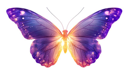 Elegant purple butterfly with luminous details, cut out transparent