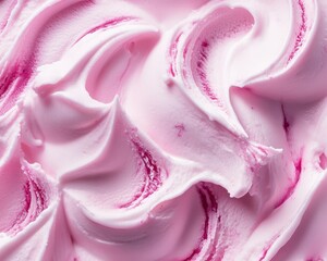 Closeup view of swirls of pink flavored ice cream.