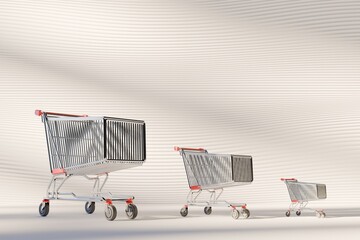 Three shopping carts in a conceptual arrangement