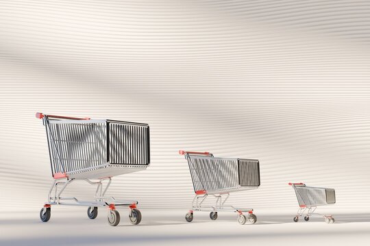 Three shopping carts in a conceptual arrangement