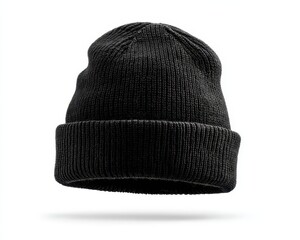 Empty Wool Cap Mockup: Stylish Winter Beanie Hat on White Background for Custom Designs