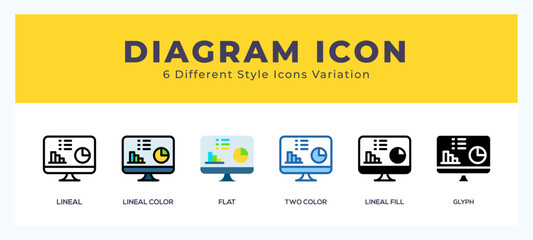 Diagram icon set with different styles. Design elements for logo. Vector illustration.
