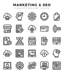 Marketing & SEO Lineal icons collection. 25 icon set in a Lineal design.