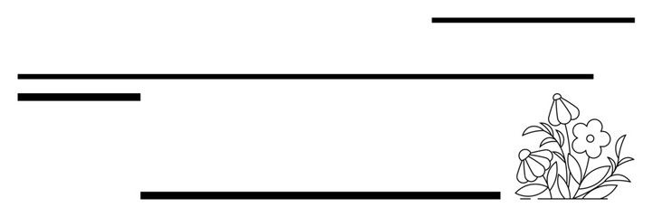 Obraz premium Clean horizontal black lines with delicate floral corner elements featuring blooming flowers and leaves. Ideal for stationery, branding, invitations, websites, posters, presentations, flat simple