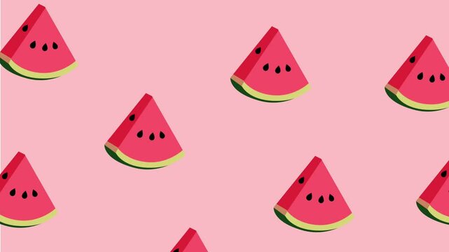 Multiple watermelon triangle slices float across a pink background, offering a light and fun fruity vibe.