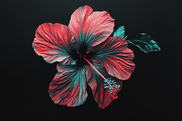 Obraz premium Vibrant hibiscus flower, close-up, in deep colors against a dark background.