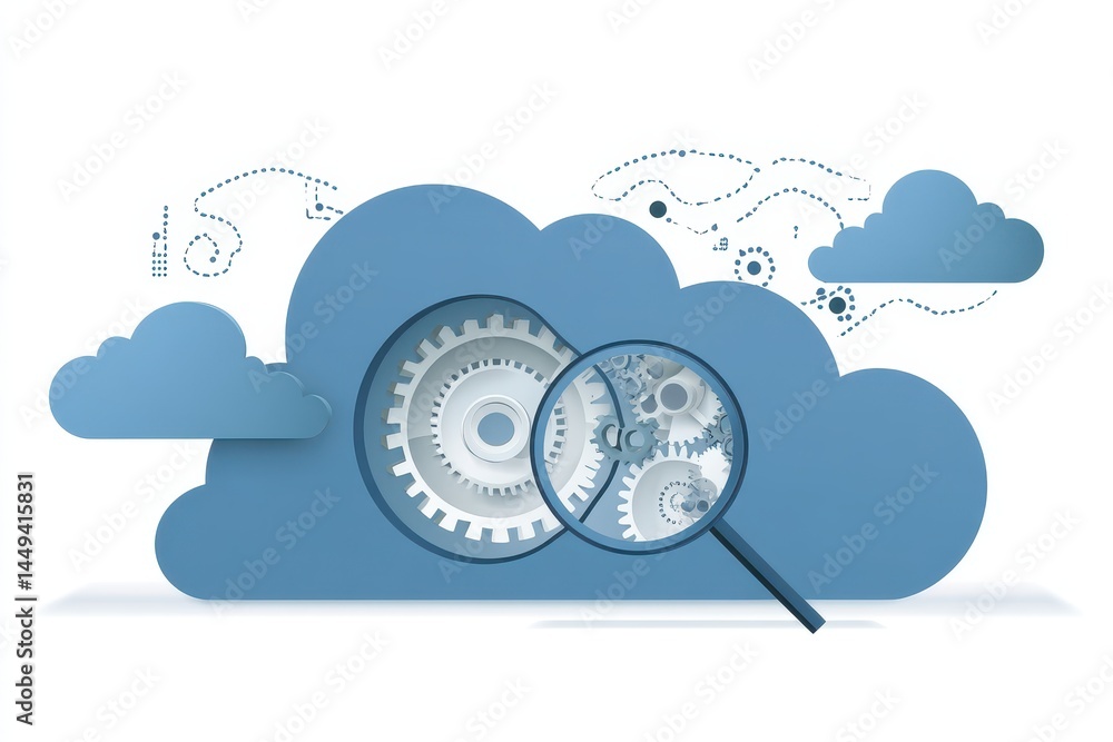 Poster innovative open source intelligence visualization. conceptual gear and software in cloud technology
