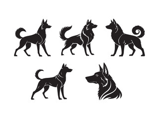 black silhouettes of sporting dogs standing and sitting vector set 