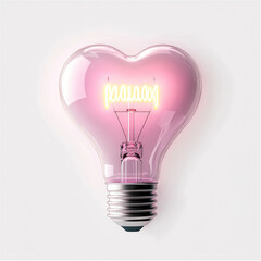 Heart shaped light bulb pink glass glowing filament romantic mood isolated on white background creative lighting modern design love concept decorative object