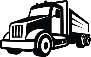 Black and white truck with a trailer depicted in simple style