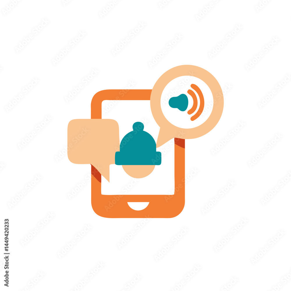 Poster icon representing mobile notifications with sound and messaging
