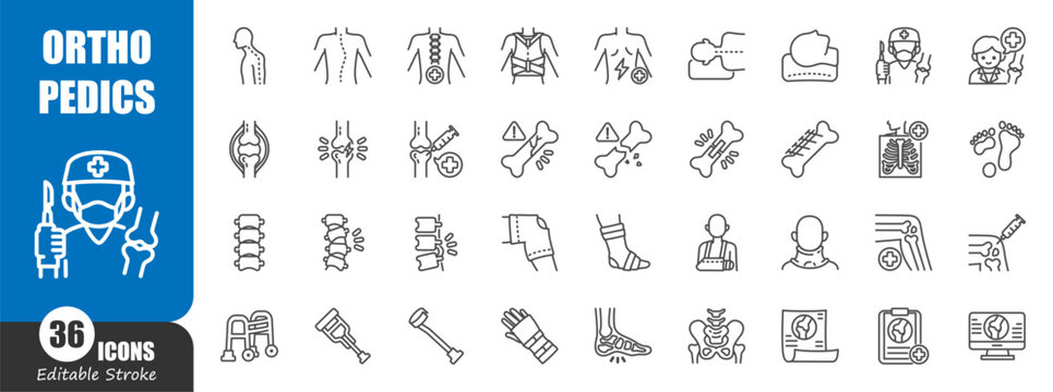 Orthopedics surgery . Medical outline icon . Editable stroke . Vector .