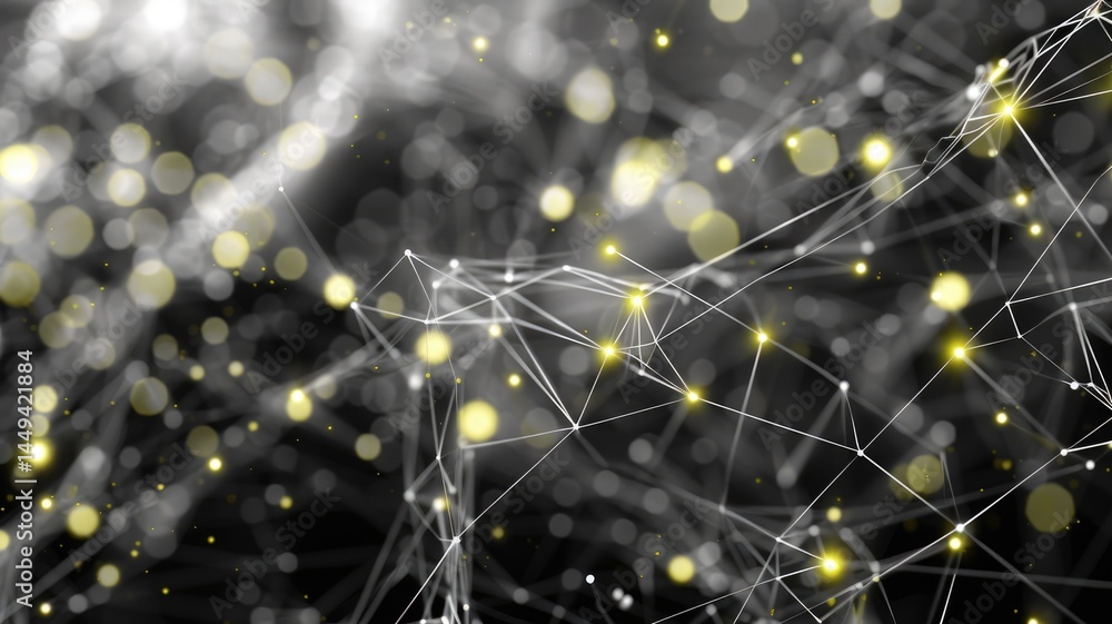 Poster an abstract representation of artificial intelligence connections featuring glowing points and dynam